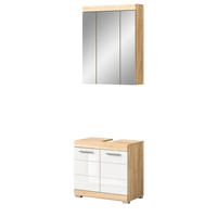 BADMÖBEL-SET weiß Hochglanz, Eiche 2-teilig 60 cm, Kombination mit 11 Fächern - Weiß Hochglanz/Eichefarben, Holzwerkstoff (60/191/34cm) - Inn.Furn