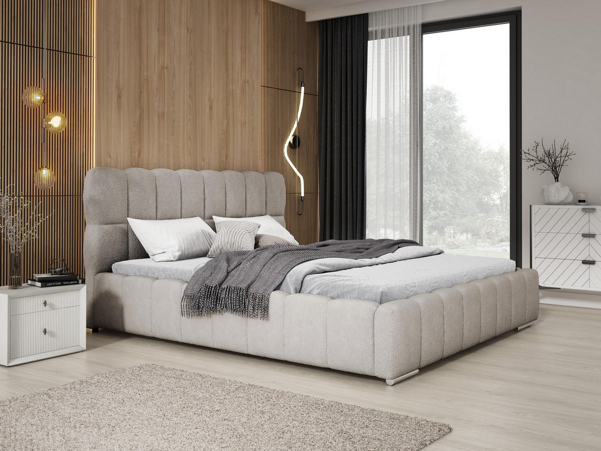 POLSTERBETT 140x200 cm Avilla mit Bettkasten, Lattenrost, Boucle, Hellgrau - Hellgrau, Holz/Textil (140/200cm) - Emporius
