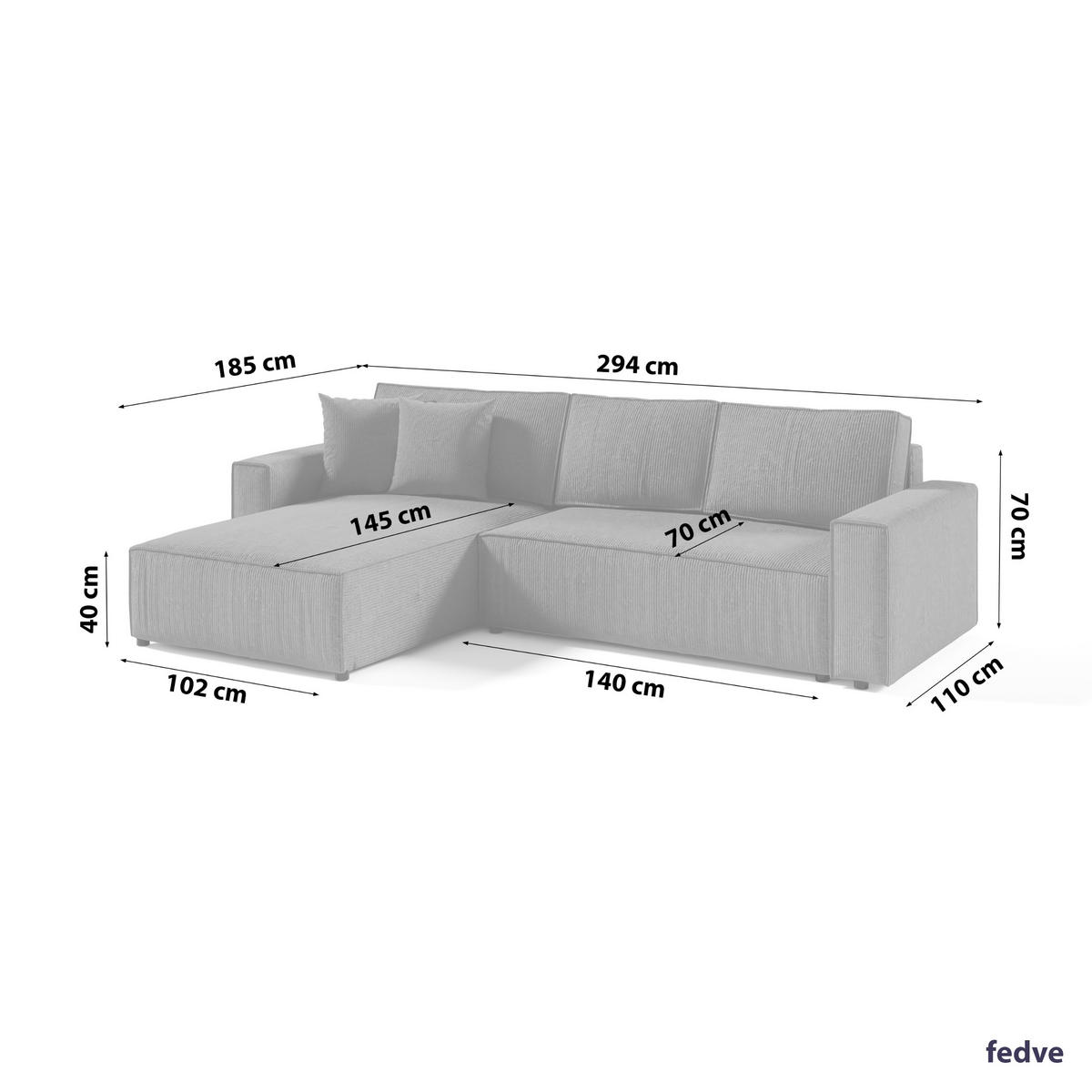 ECKSOFA Couch Sofagarnitur Sekwana L-form Spiel - Grau, Naturmaterialien (294/185cm) - Fedve