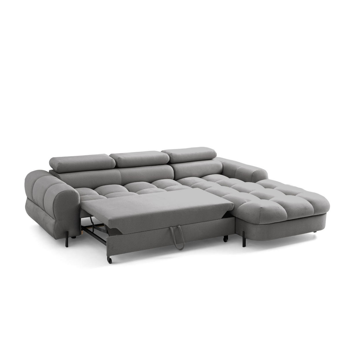 ECKSOFA UFFO L Rechts mit Schlaffunktion 260x195 Velours Hellgrau - Hellgrau/Schwarz, Holz/Textil (195/260cm) - Muffo