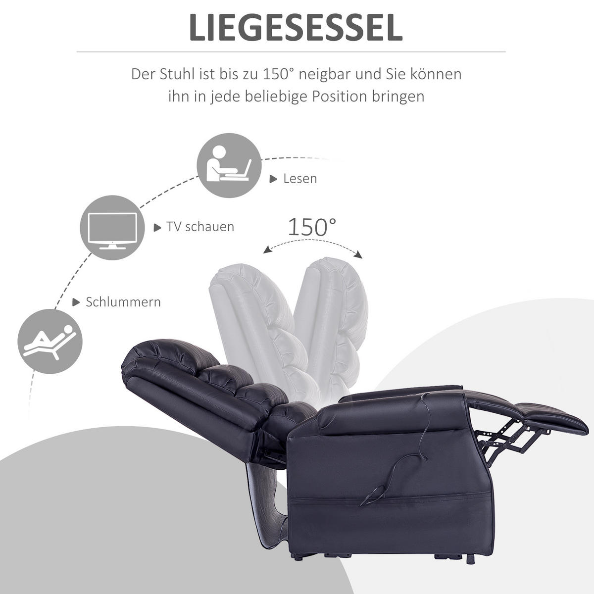 MASSAGESESSEL mit Aufstehhilfe, inkl. Fernbedienung, Schwarz - Schwarz, Kunststoff (96/107/80cm) - HOMCOM