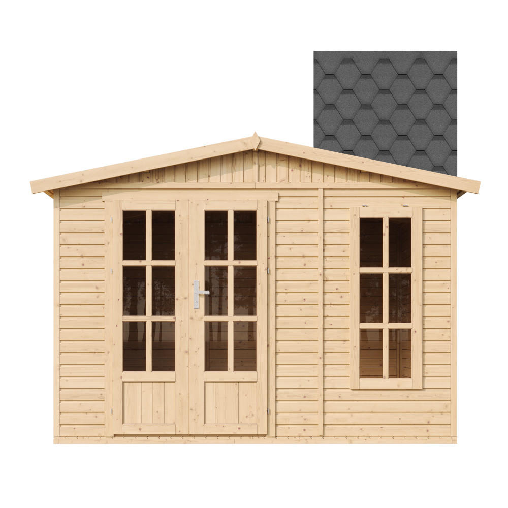 GARTENHAUS HOLZ 6 m2 - H232 x 332 x 222 cm - Gerätehaus Holz Garten-Studio M334FB+H334FBBLACK - Beige, Holz (332/232/199cm) - Timbela