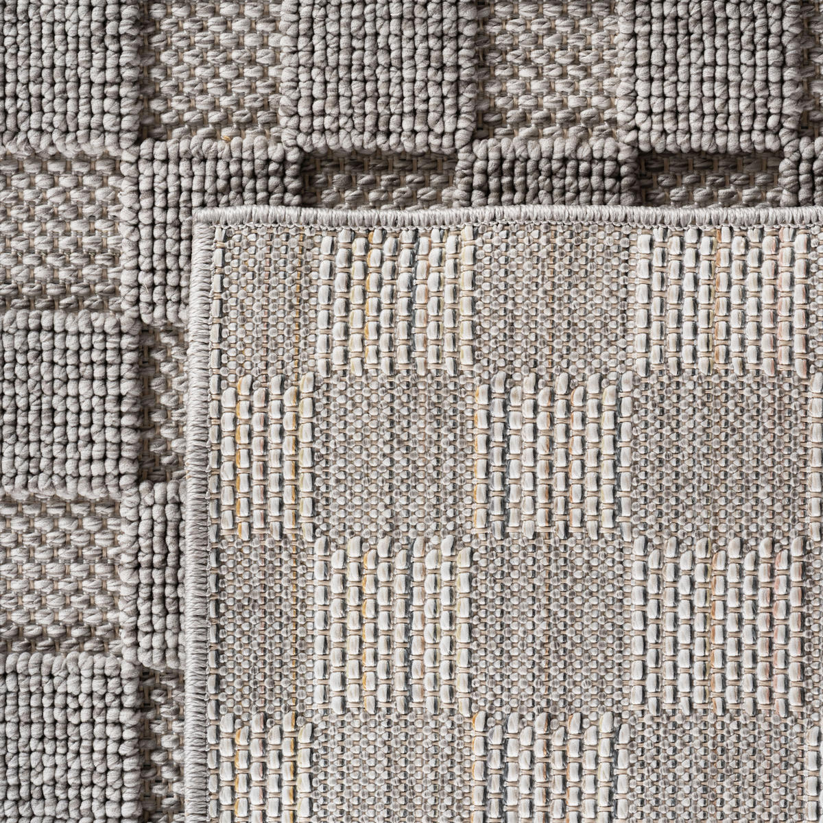 TEPPICH Flachgewebe LANGAU in Silber, mit Schachbrettmuster, 120 x 170 cm - Silberfarben, Textil (120/170cm) - KADIMA DESIGN