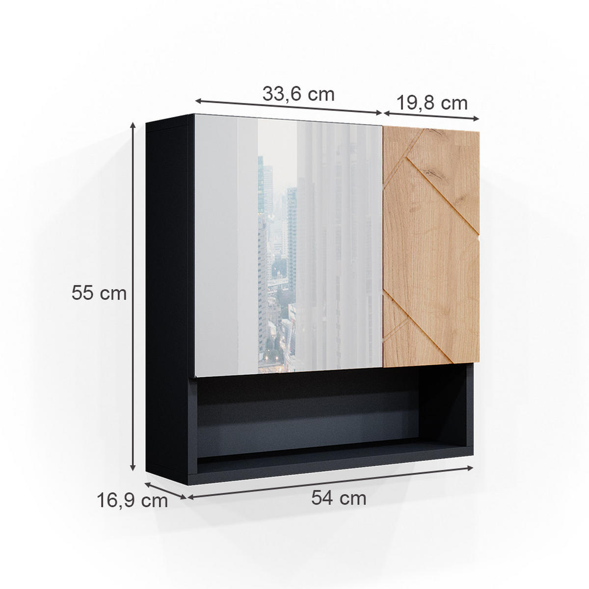 BADSPIEGELSCHRANK Irma Goldkraft Eiche/Anthrazit 54 x 55 cm - Anthrazit/Eiche Wotan, Holzwerkstoff (54/55/16.9cm) - Vicco
