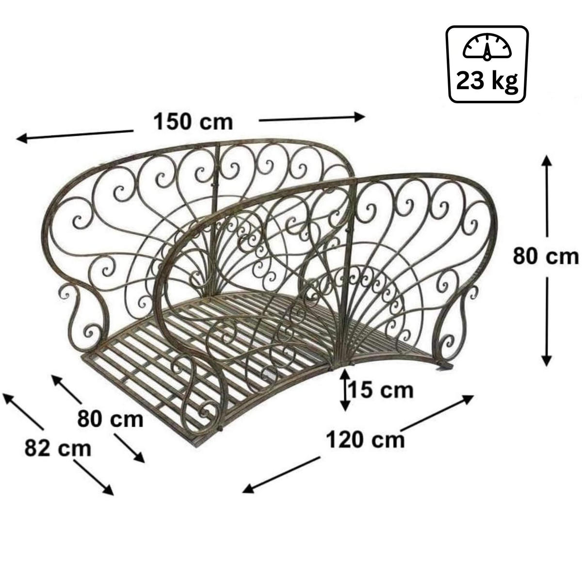 GARTENBRÜCKE mit Geländer Metall Braun 150 cm 150106 - Grün, Metall (150/82/80cm) - DanDiBo