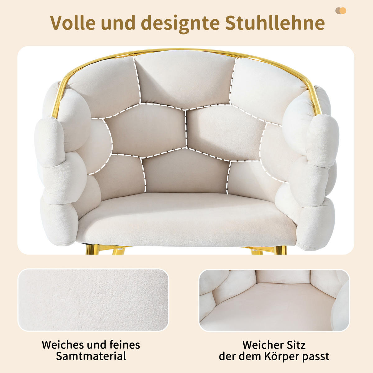 ESSZIMMERSTUHL 4er-Set 44 x 41 x 74 cm Samt Beige - Beige, Metall (41/74/44.1cm) - Meubliv