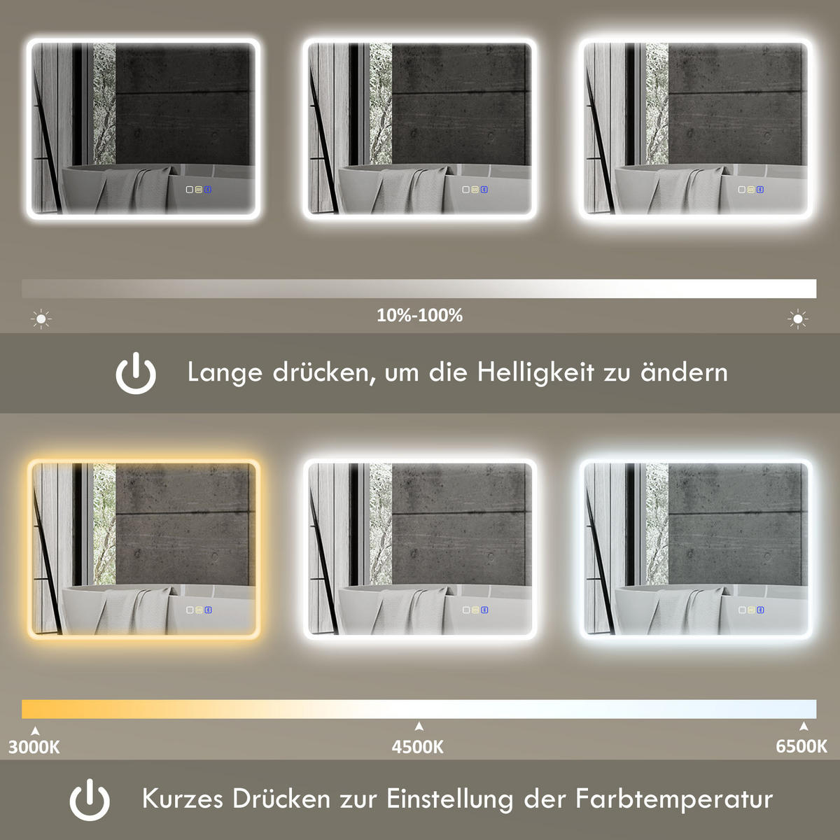 BADSPIEGEL mit Beleuchtung 90x70 cm LED Spiegel mit Bluetooth dimmbar - Silberfarben, Glas (3.5/70/90cm) - HOMCOM