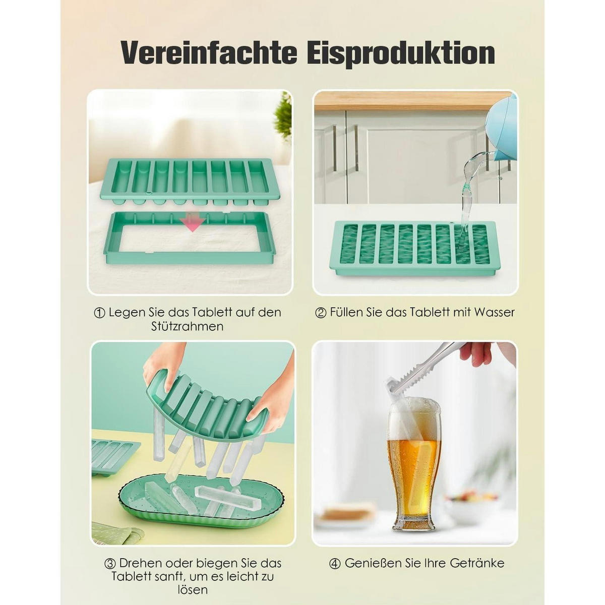 EISWÜRFELFORM 2er-Set Silikon lange Eisstäbchen mit Rahmen - Türkis, Kunststoff (13.5/1.8/17.5cm)