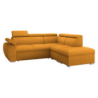 ECKSOFA Boston 2RR1P, Seite: Rechts 2R+R+1P(65)+PUFAP - Currygelb/Silberfarben, Holz/Textil (260/230cm) - MIRJAN24