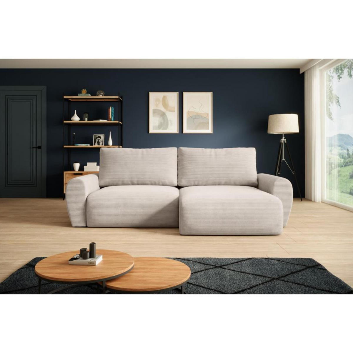 ECKSCHLAFSOFA Poss L beige rechts - Beige, Textil (253/153cm) - Beautysofa