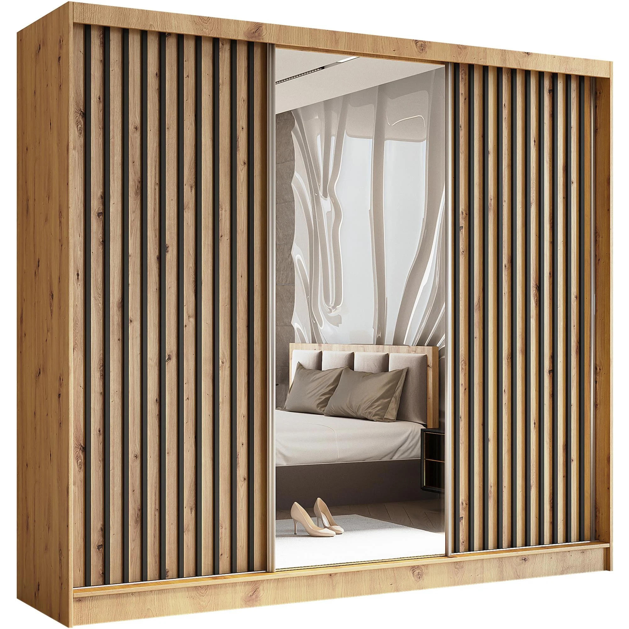 SCHWEBETÜRENSCHRANK Helix 240/216/61 eiche artisan+schwarz - Schwarz/Eiche Artisan, Holzwerkstoff (240/216/61cm) - Beautysofa