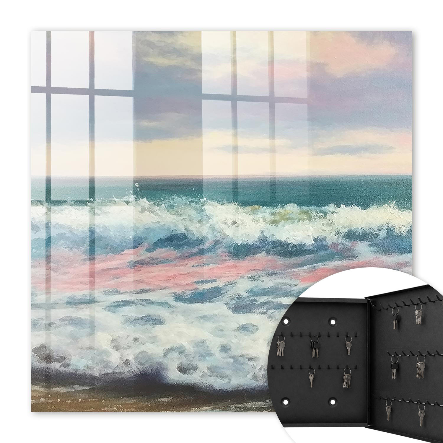 SCHLÜSSELBOX Schwarz 30x30 cm- Türöffnung nach rechts - Meereslandschaft - Blau, Metall (30/30/5cm) - TULUP