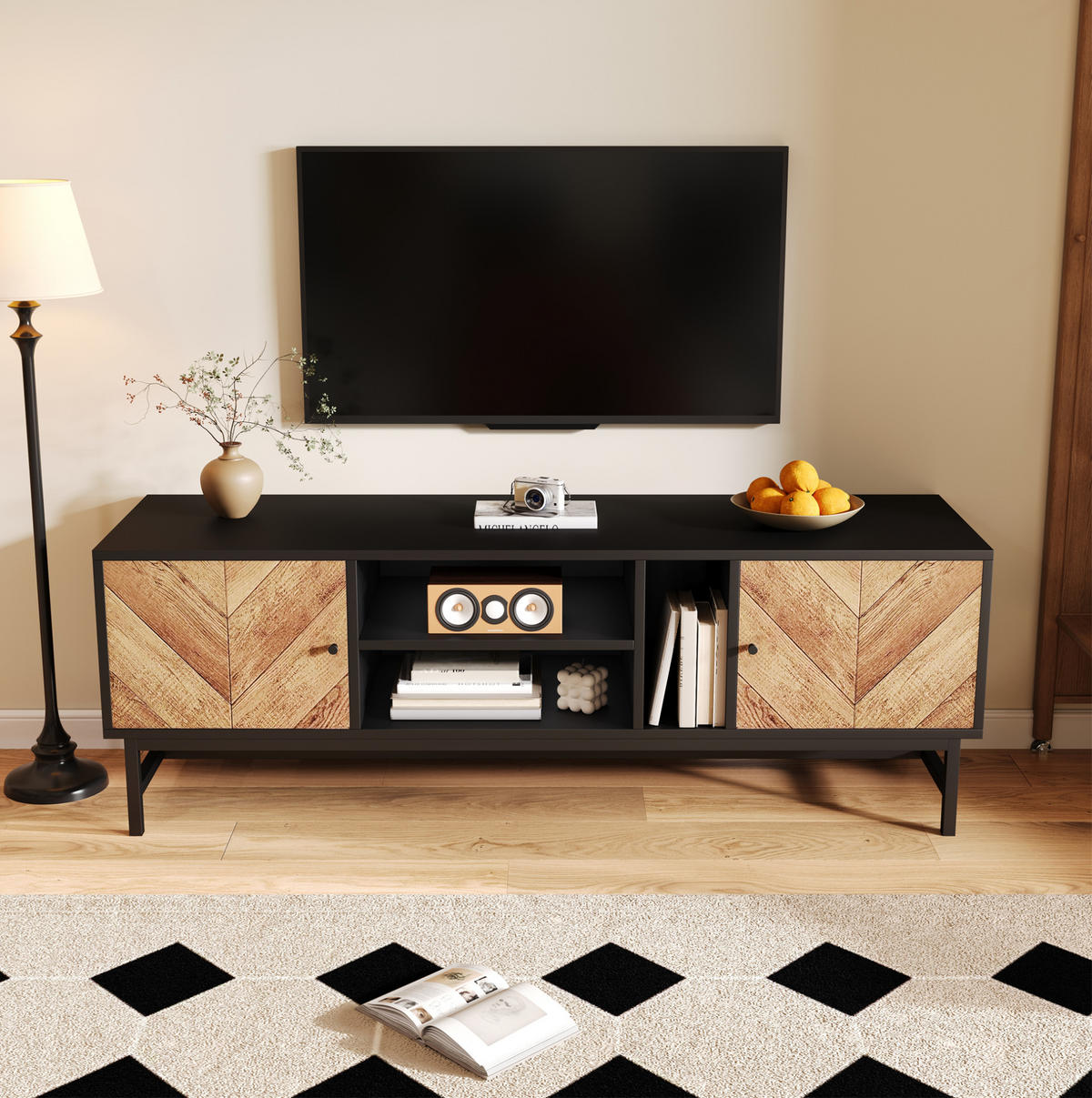 TV-SCHRANK mit Stauraum 150 cm Schwarz Holzoptik - Schwarz, Holzwerkstoff (38/55/150cm) - Beauniv