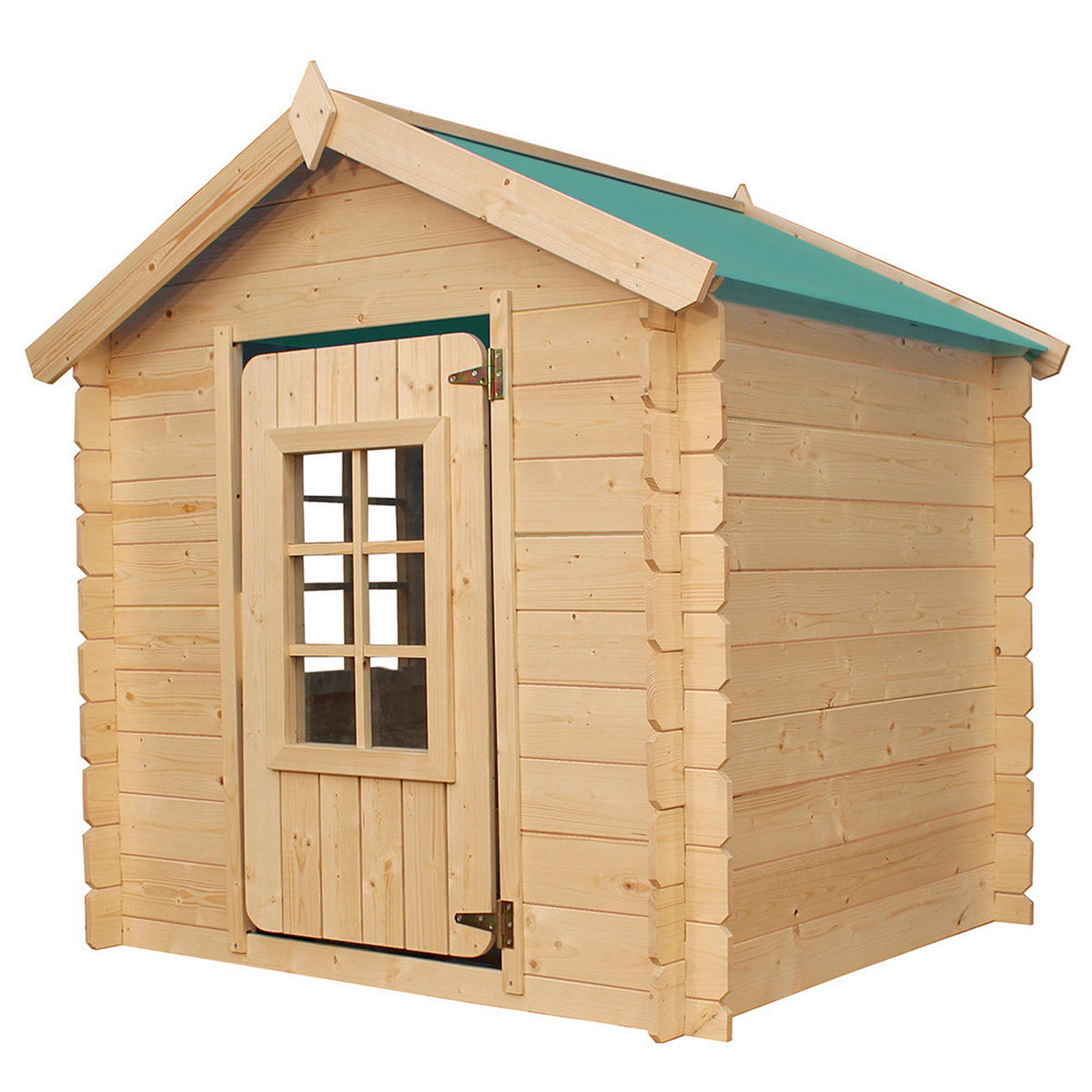 KINDERSPIELHAUS aus Holz - 111x113xH121 cm/0.9 m2 - M570Z-1 - Beige/Grün, Holz (114/121/111cm) - Timbela