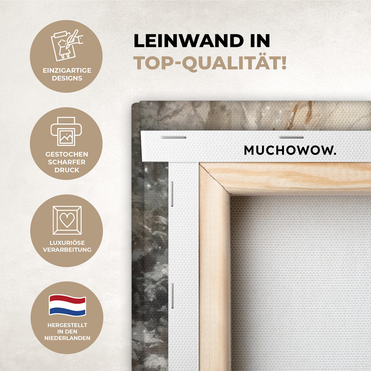 LEINWANDBILD Weihnachten - Rentier - Winter - Kranz 30x20 cm - Naturfarben, Textil (30/20cm) - MuchoWow