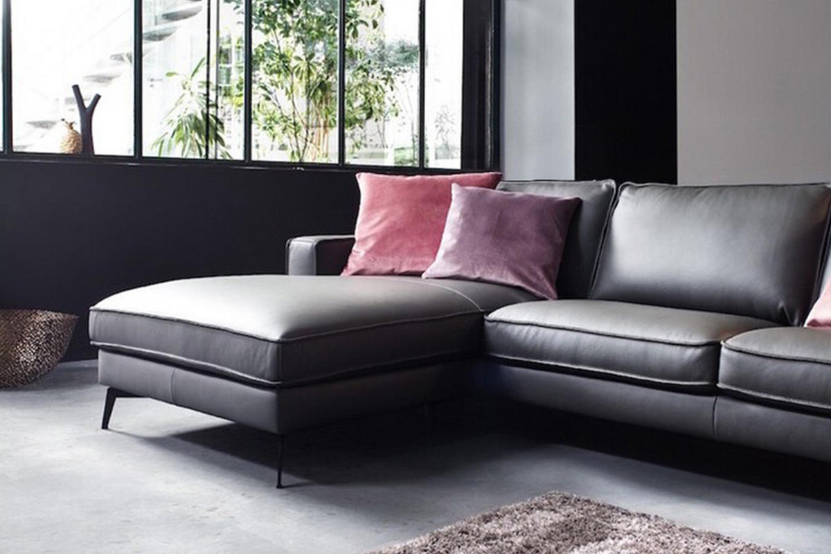 ECKSOFA LUGA Anthrazit Leder - Anthrazit/Schwarz, Leder (276/177cm) - KAWOLA