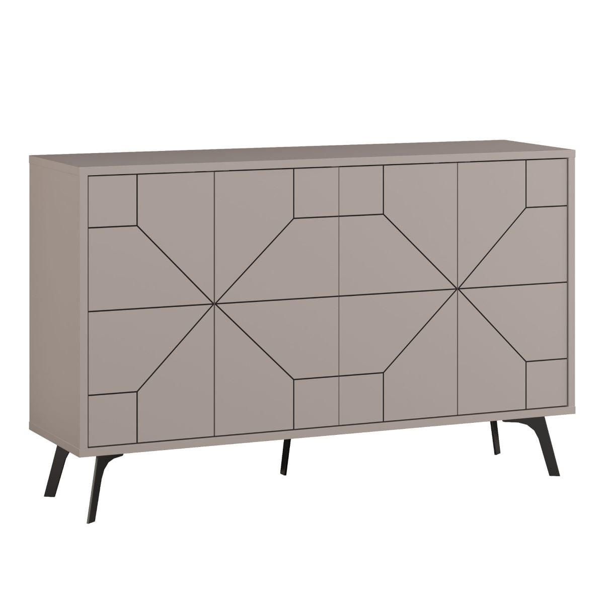 SIDEBOARD mit 4 Türen und dekorierten Türen L123 cm - Dune - Taupe, Holzwerkstoff (35/62.4/123cm) - Calicosy