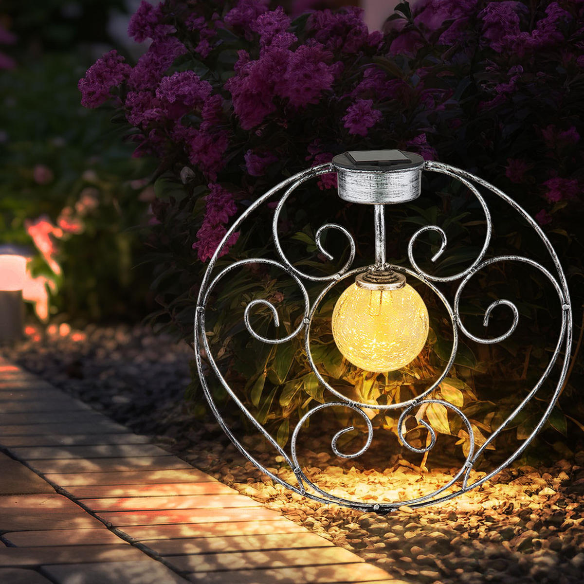 LED AUSSENLEUCHTE Metall Silber Kugel - Silberfarben, Glas (30/8.5/41cm) - Globo Lighting