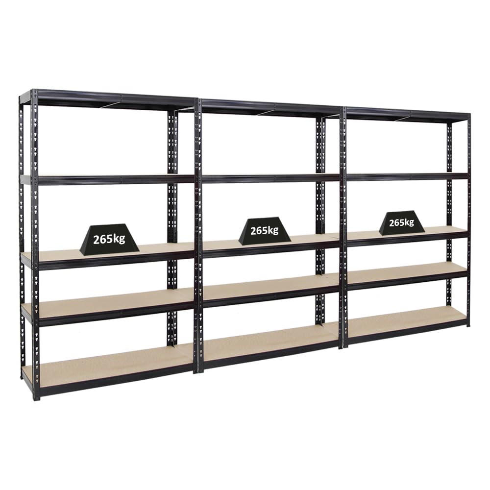 SCHWERLASTREGAL Giant Tiger 3er-Set mit 3x 200x120x40 cm Fachlast 265 kg 5-Ebenen Schwarz - Schwarz, Metall (360/200/40cm) - PROREGAL