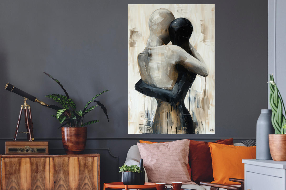 WANDTATTOO Abstrakt - Liebe - Schwarz und weiß - Modern 80x120 cm - Schwarz, Kunststoff (80/120/0.1cm) - MuchoWow