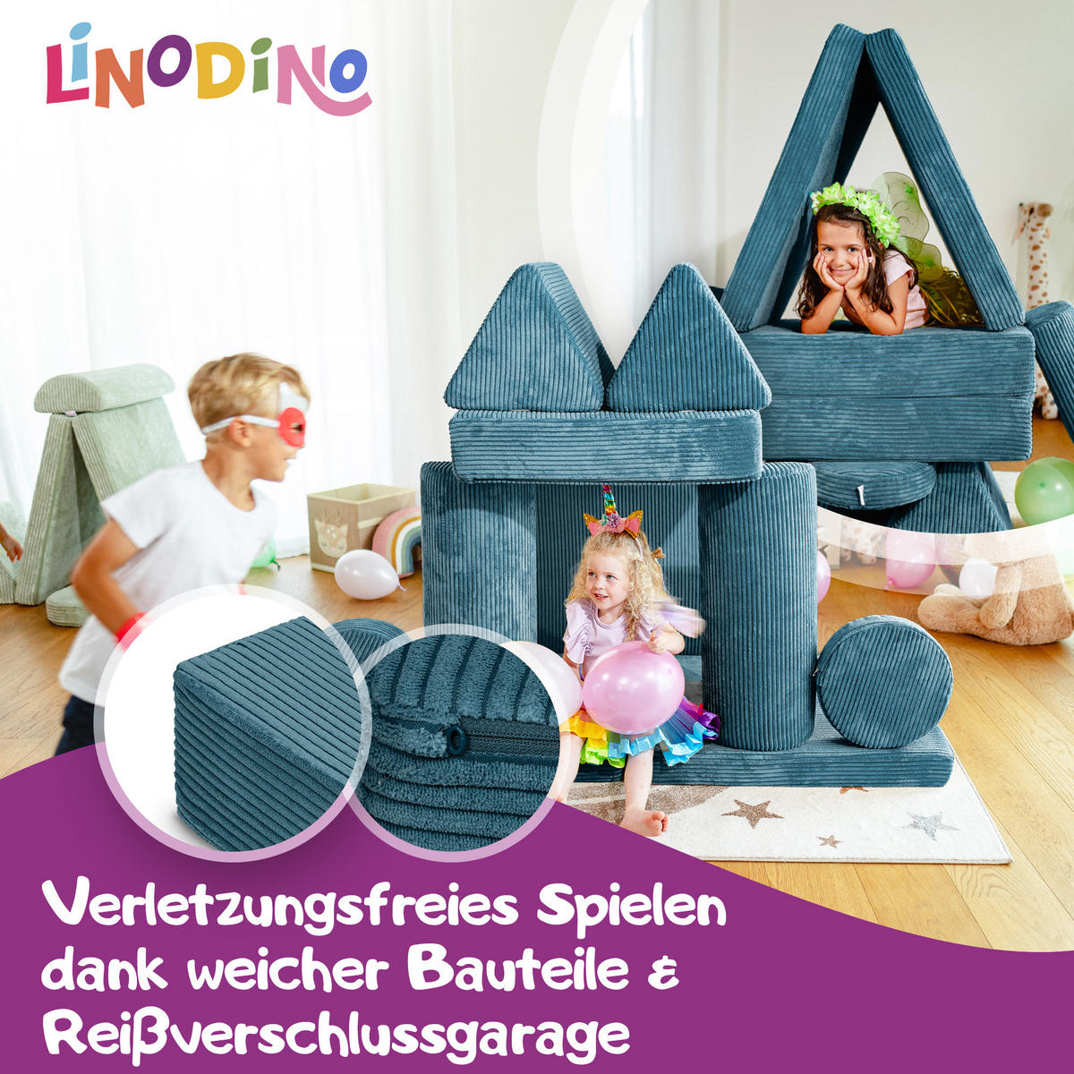SPIELSOFA Kinder Fantasiewelt 8tlg - Dunkelgrün, Textil (150/55/66cm) - Linodino