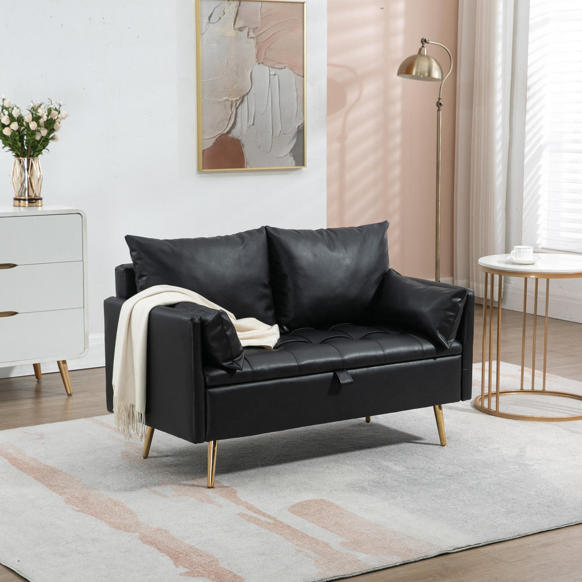 SOFA Sysmä - Goldfarben/Schwarz, Holz/Metall (122/72/65cm) - [en.casa]