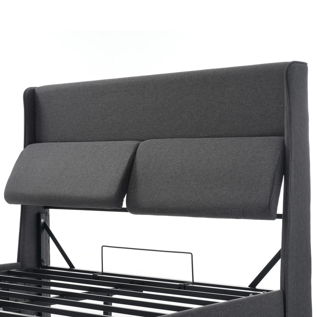 POLSTERBETT 140/200 cm Grau mit Verstellbaren Kopfstützen und Stauraum - Grau, Textil (140/200cm) - OKWISH