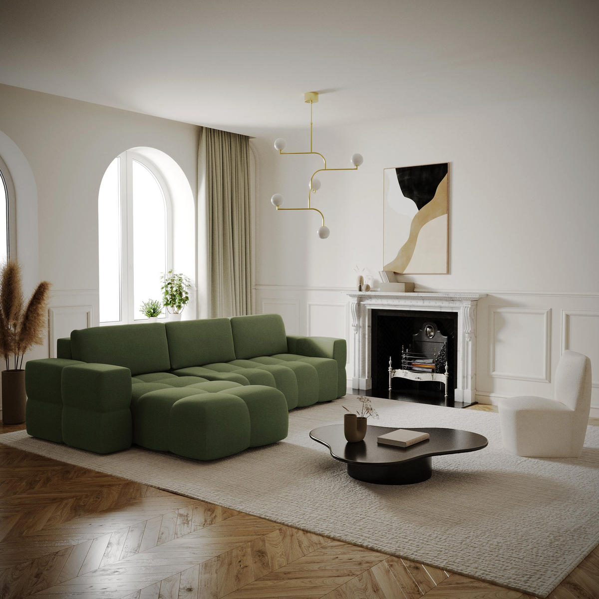 ECKSOFA LINKS Rastergewebe Olivgrün 286cm - Olivgrün, Textil (169/286cm) - Sia Home