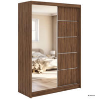 SCHWEBETÜRENSCHRANK 150 - SKORIA - Warmia Walnuss mit Spiegel - Walnussfarben/Alufarben, Holzwerkstoff/Metall (150/216/61cm) - MKS