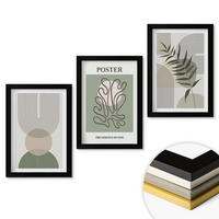 WANDBILDER 3er-Set - 20x30 cm Schwarzer Rahmen - Geometrische botanische Muster - Schwarz, Kunststoff (20/30cm) - ArtPrintCave
