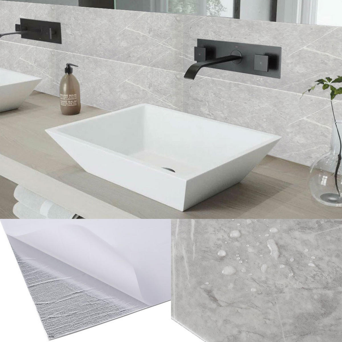 WANDPANEELE 1.8m²/10-TLG. Wasserdicht Selbstklebend Marmormuster Hellgrau - Hellgrau, Kunststoff (30/60/0.2cm) - Livingandhome