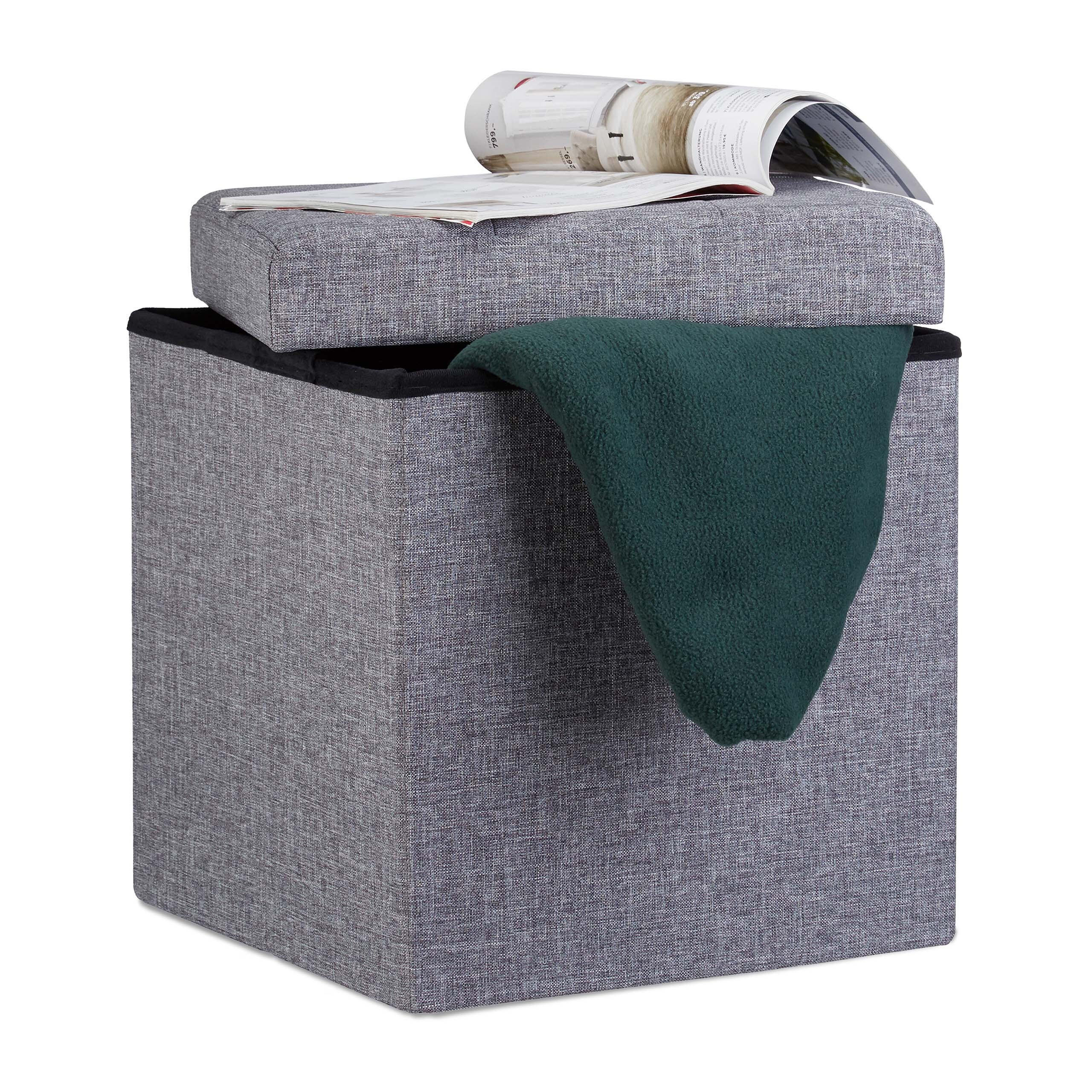 FALTBARER Sitzhocker - Anthrazit, Holzwerkstoff/Textil (38/38/38cm) - Relaxdays