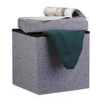 TABURET Tmavosivý skladací s úložným priestorom - antracitová, kompozitné drevo/textil (38/38/38cm) - Relaxdays