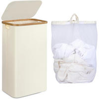 WÄSCHEKORB mit Deckel und Innentasche Beige 75L - Creme, Textil (27.5/66/41cm)