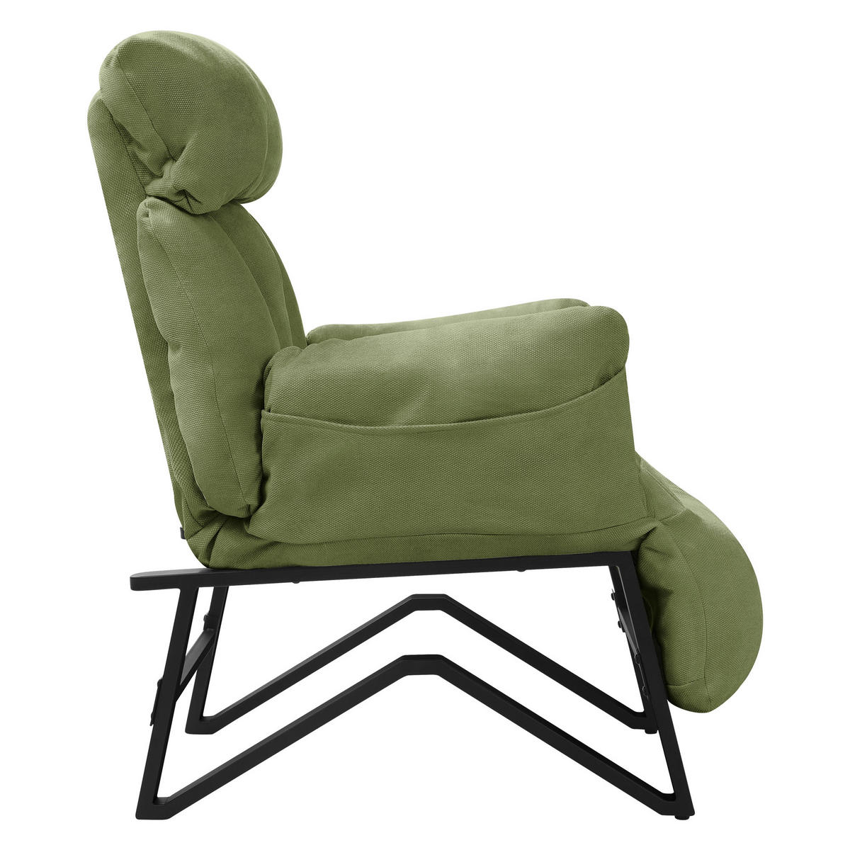RELAXSESSEL Grün Leinenbezug verstellbar mit Armlehnen und Fußablage - Schwarz/Grün, Textil/Metall (85/102/82cm) - ML-DESIGN