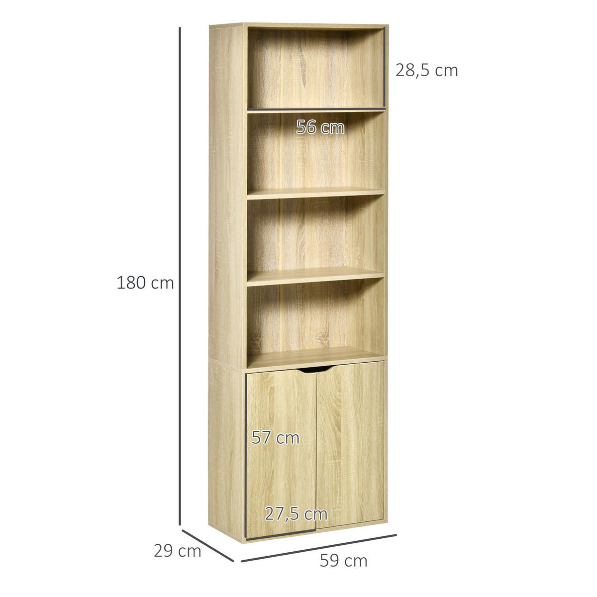 AKTENREGAL DE-14464 mit 4 offenen Fächern und 2 Türen Naturholz - Naturfarben, Holzwerkstoff (29/180/59cm) - ComfortXL