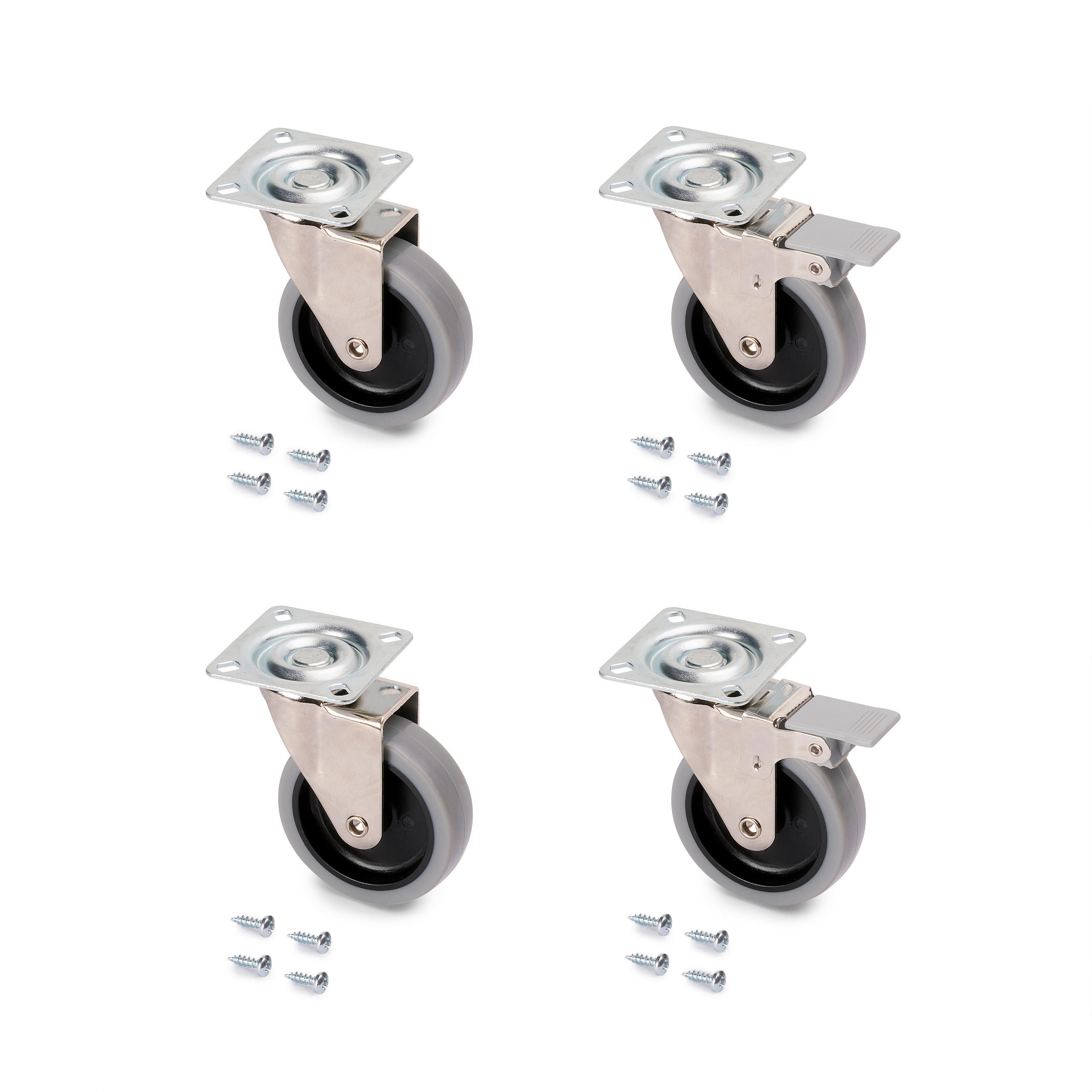 ROLLEN Slip mit Montageplatte, Durchmesser 75mm, Stahl und Kunststoff, Grau 4er-set - Grau, Metall (6/10/6cm) - EMUCA