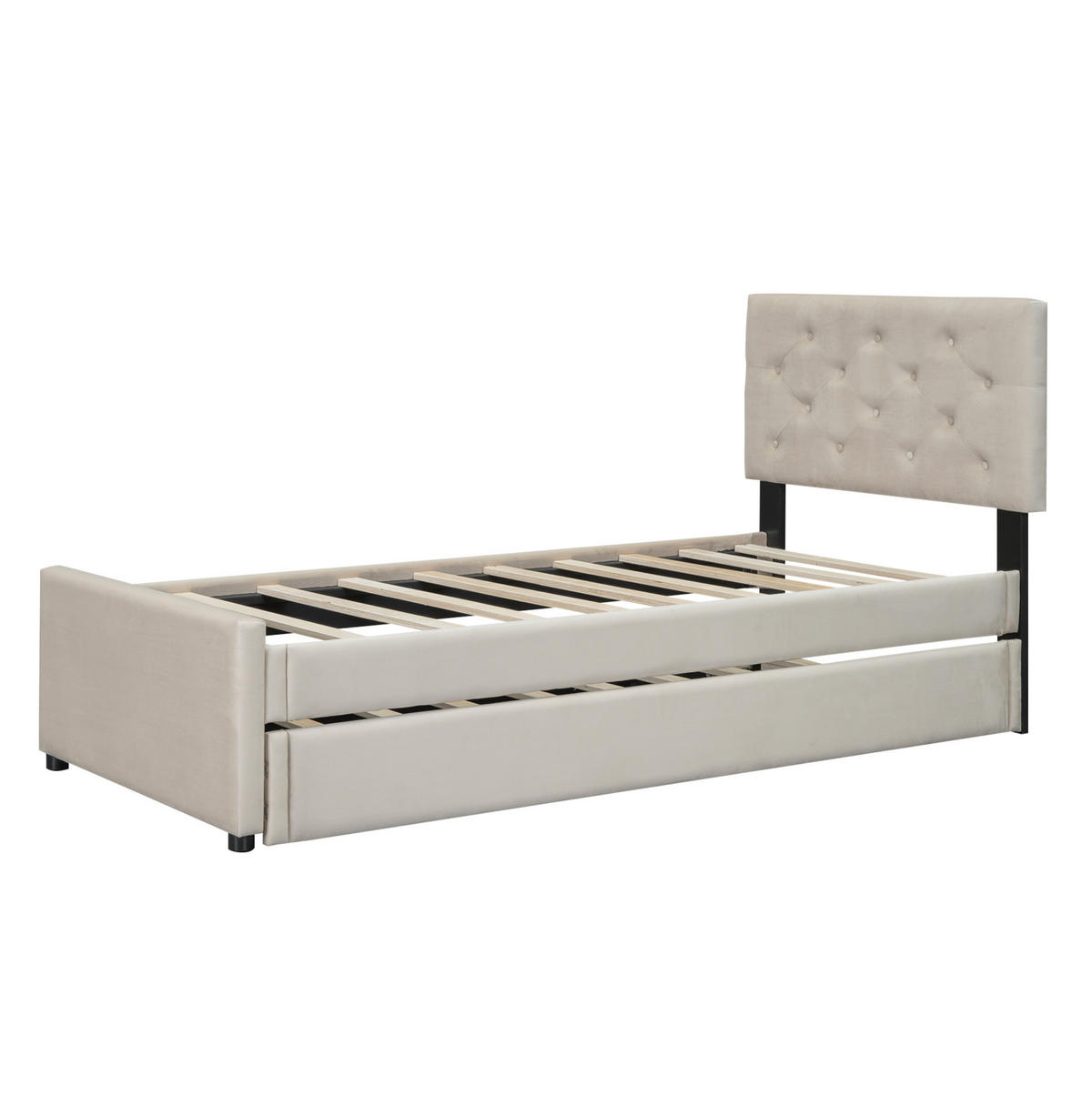 BETT mit Rollbett 90x200 cm Samt Beige - Beige, Metall (90/200cm) - Meubliv