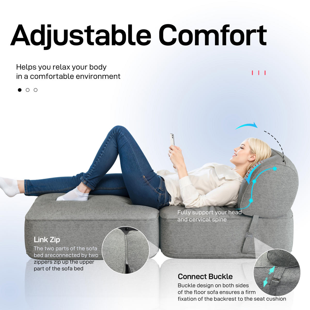 SITZSACK Faltbar Modular Leinen grau Sofa - Grau, Textil (76/82/76cm) - Vercart