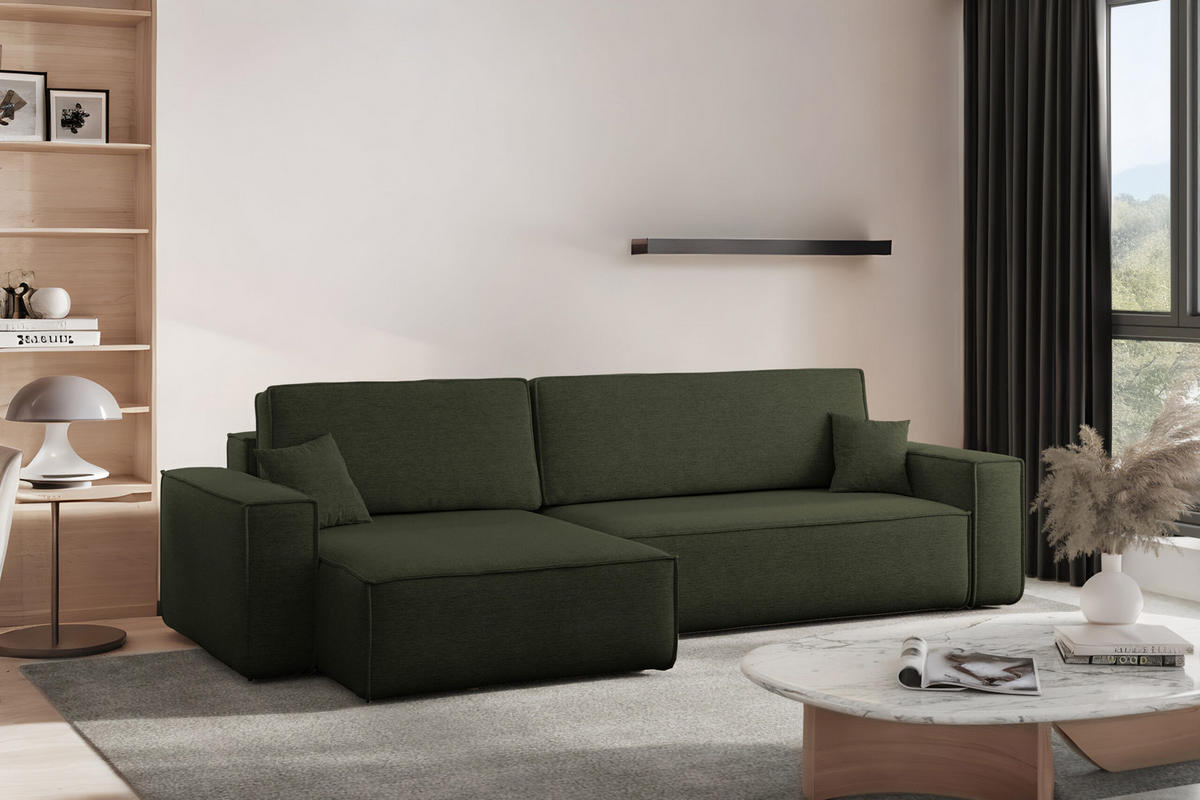 ECKSOFA Mit Schlaffunktion Und Bettkasten, Eckcouch Best XL Stoff Verita Dunkelgrün Links - Dunkelgrün, Holz (145/274cm) - Kaiser Möbel