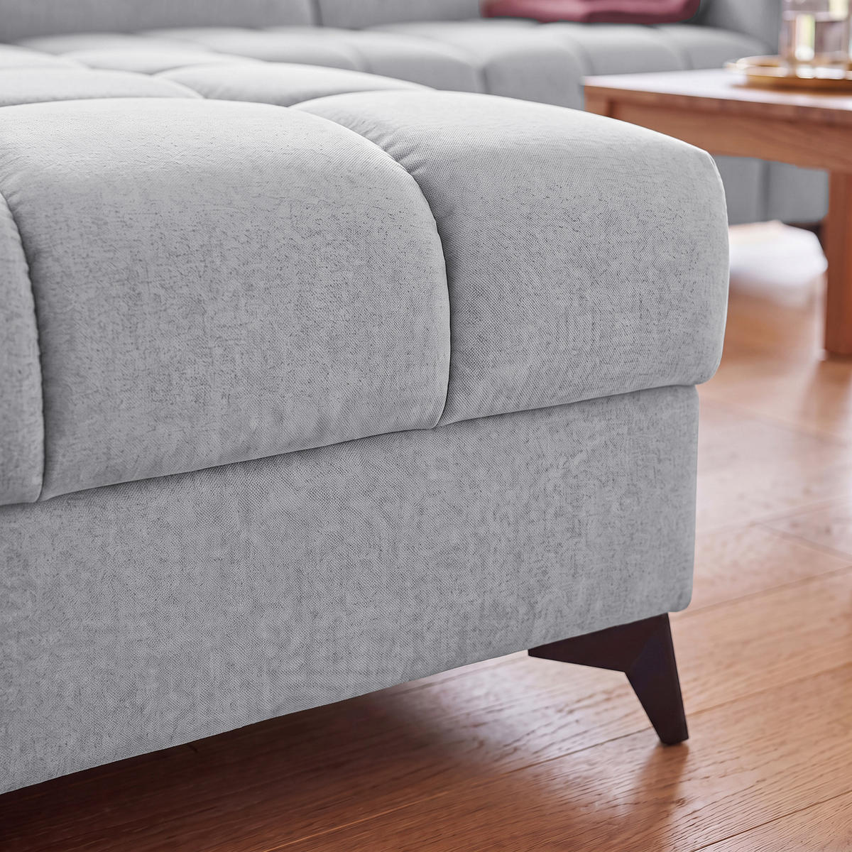 ECKSOFA PUDDING L Links mit Schlaffunktion 125x195 Velours Hellgrau - Hellgrau/Schwarz, Holz/Textil (203/275cm) - Muffo