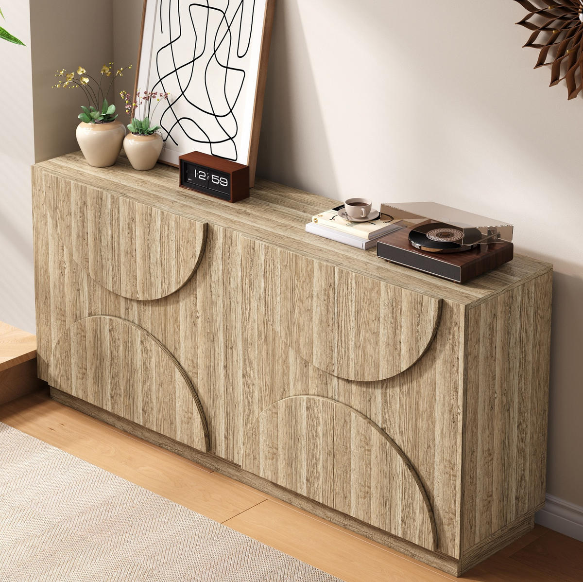 SIDEBOARD 160/40/80 cm in Natur mit Türen, Einlegeböden und Bogenfronten - Naturfarben, Holzwerkstoff (160/80/40cm) - Flora Grace