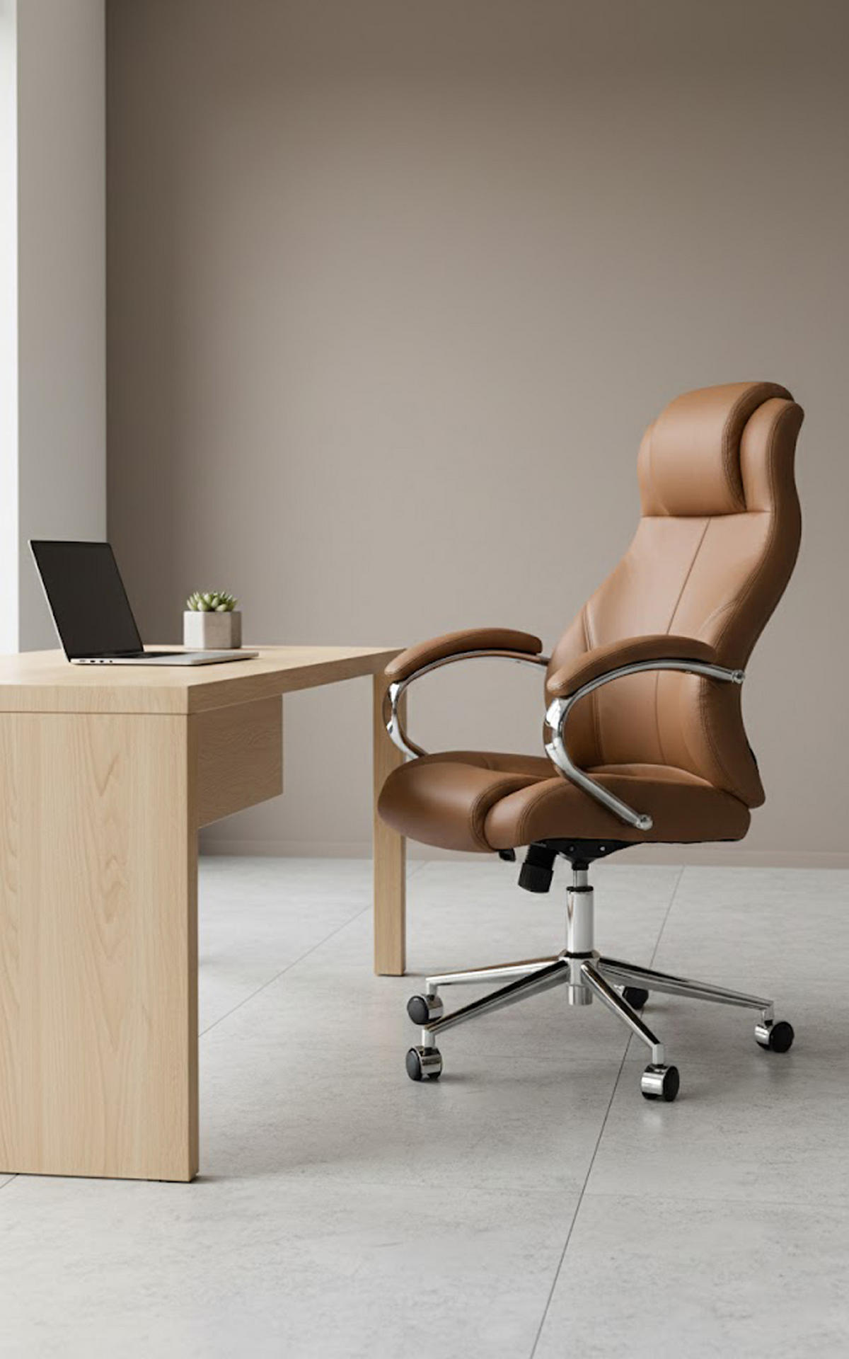 BÜROSTUHL Kyron Echtleder hellbraun - Hellbraun/Chromfarben, Leder/Metall (64/130/79cm) - TPFLiving