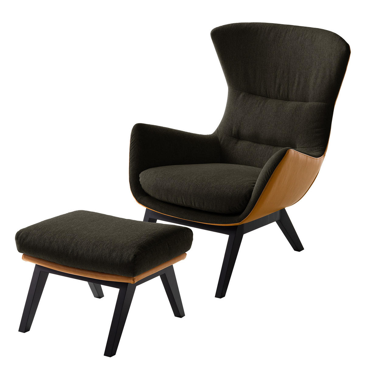 SESSEL mit Holzfüßen - Schwarz/Braun, Leder/Birkenholz (84/99/96cm) - home24