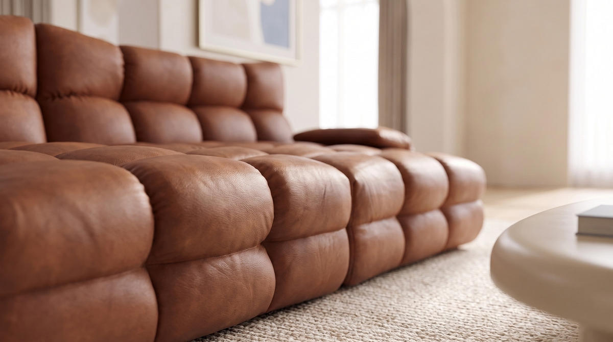 BIG SOFA AMIA Braun Lederfaserstoff - Dunkelbraun/Schwarz, Leder/Kunststoff (290/86/178cm) - KAWOLA