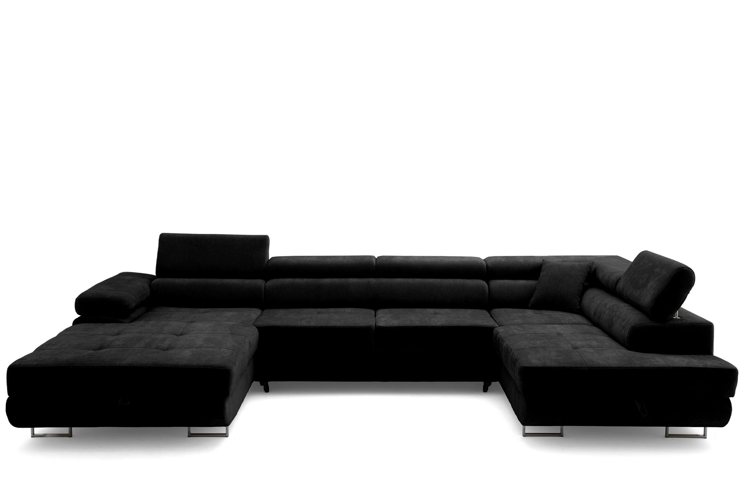 ECKSOFA U-Form WILD U Rechts mit Schlaffunktion 130x260 Chenille Schwarz - Silberfarben/Schwarz, Holz/Textil (350/90/203cm) - Muffo