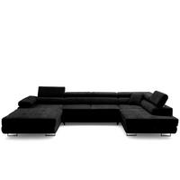 ECKSOFA U-Form WILD U Rechts mit Schlaffunktion 130x260 Chenille Schwarz - Silberfarben/Schwarz, Holz/Textil (350/90/203cm) - Muffo