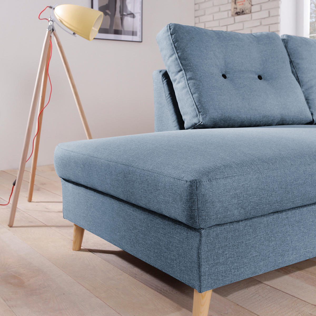 ECKSOFA mit Ottomane - Webstoff - Hellbraun/Grau, Holz/Textil (230/200cm) - home24