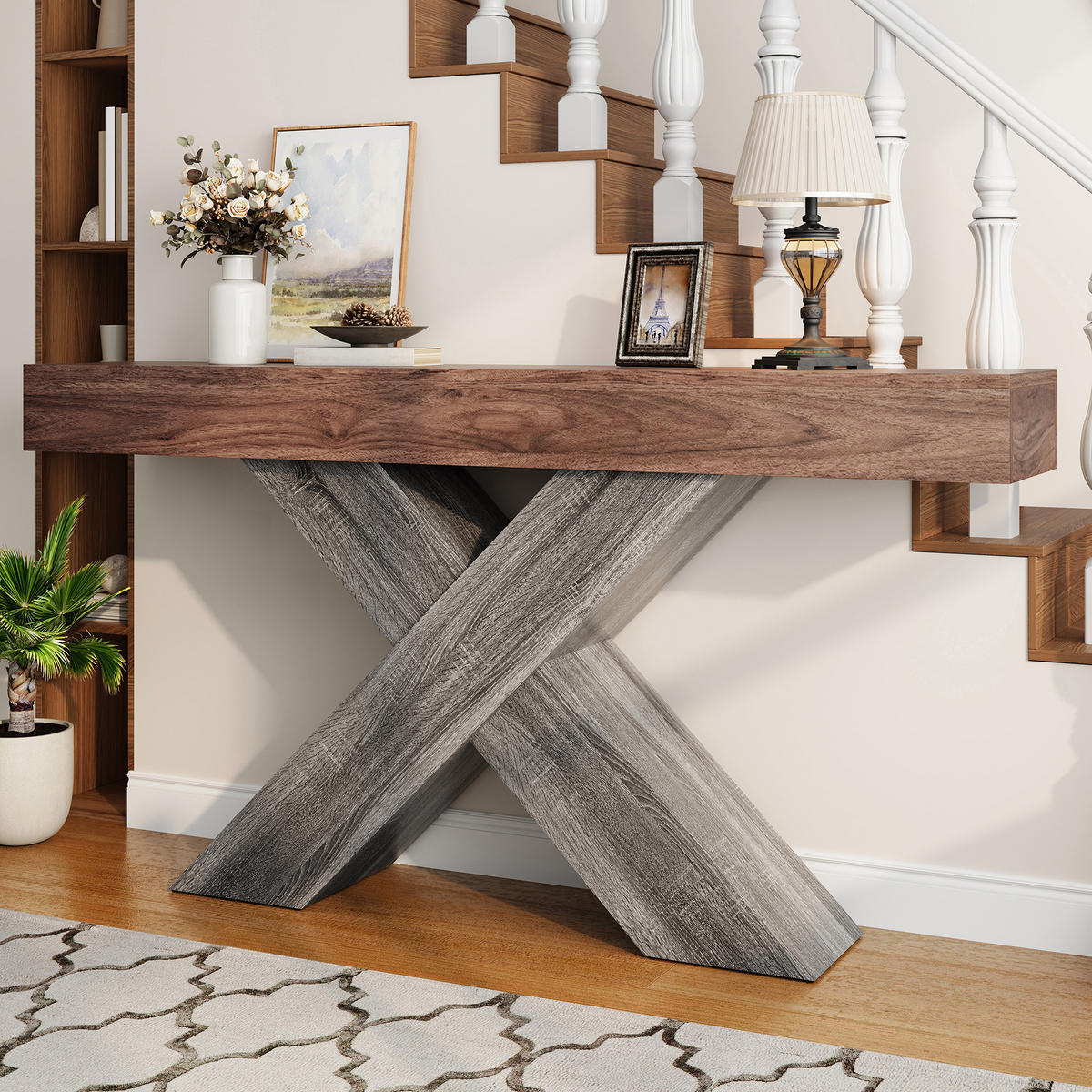 KONSOLENTISCH X Beine Holzoptik schmal - Nussbaumfarben, Holzwerkstoff (30/140/80cm) - Fortuna Lai