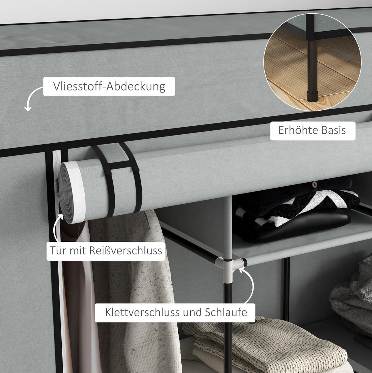 KLEIDERSCHRANK 166/169,5/42,5 cm Dunkelgrau aus Stahl mit Stoffabdeckung - Dunkelgrau, Metall (42.5/169.5/166cm) - OKMYHOME